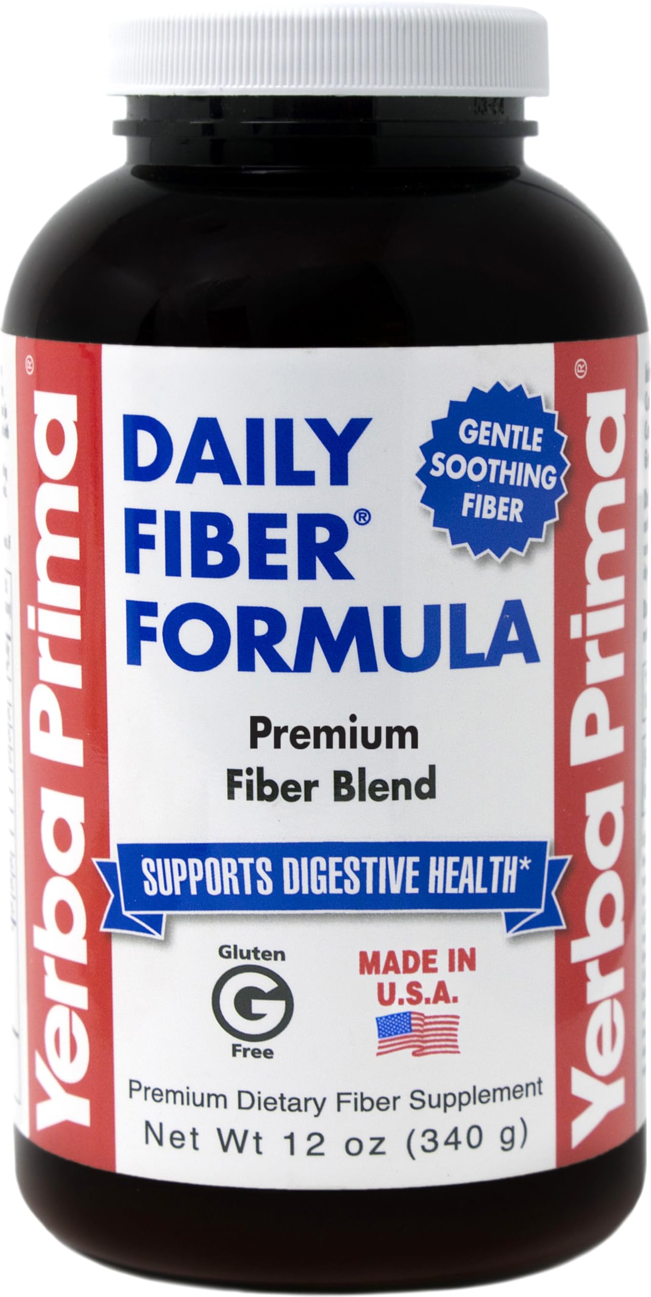 Yerba Prima Daily Fiber Formula powder packaging supports daily digestive health.