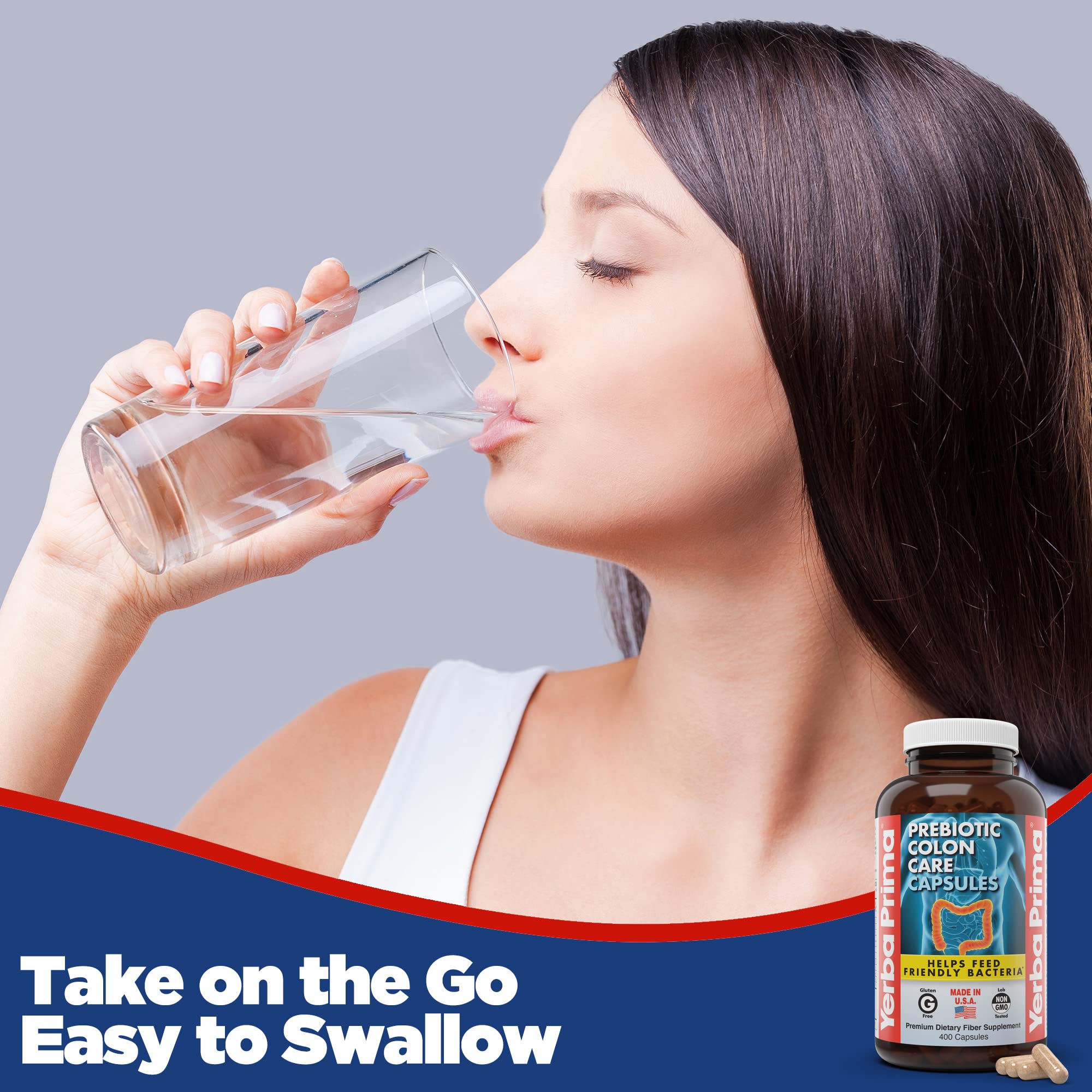 Yerba Prima FOS prebiotics graphic supports healthy digestion.