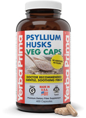Yerba Prima Psyllium Husk Capsules bottle front for daily fiber support.