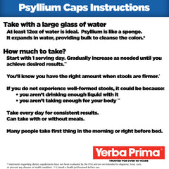 Yerba Prima Psyllium Husk Capsules vegan and non-GMO labeling.