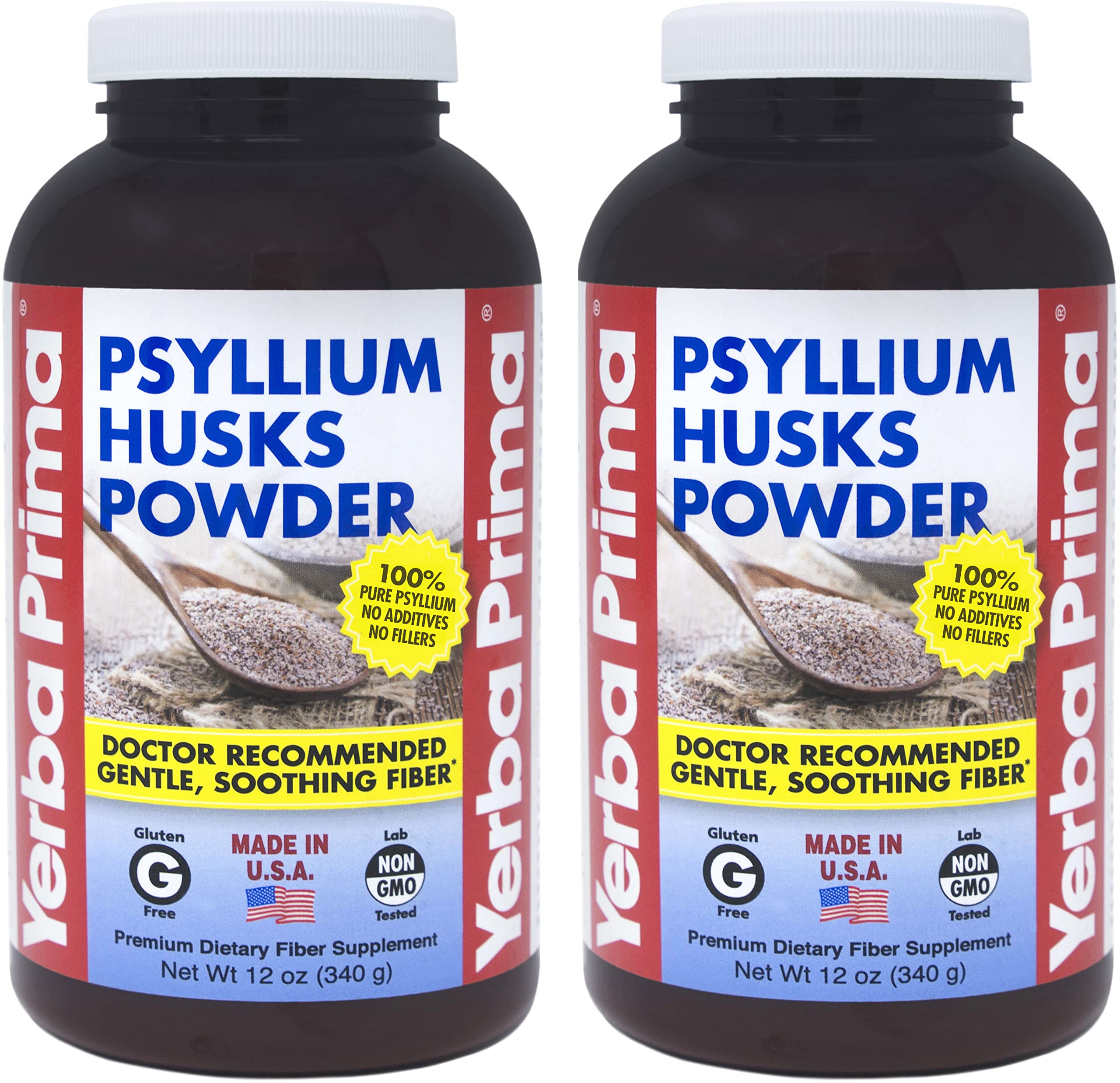 Yerba Prima Psyllium Husk Powder bottle on kitchen counter for daily fiber support