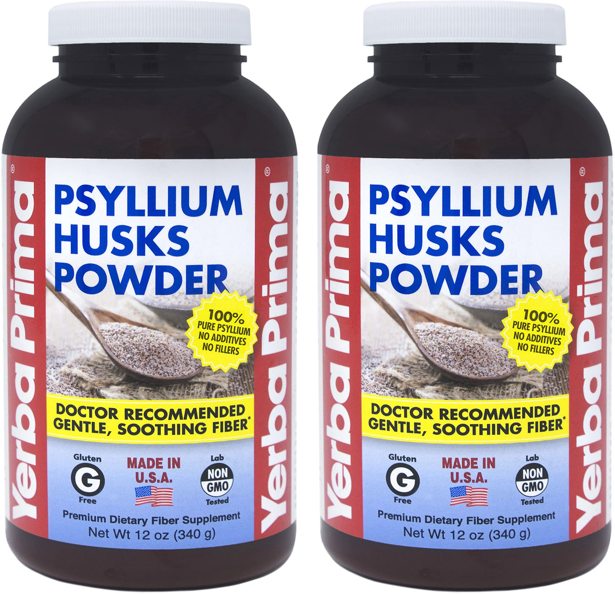 Yerba Prima Psyllium Husk Powder bottle on kitchen counter for daily fiber support