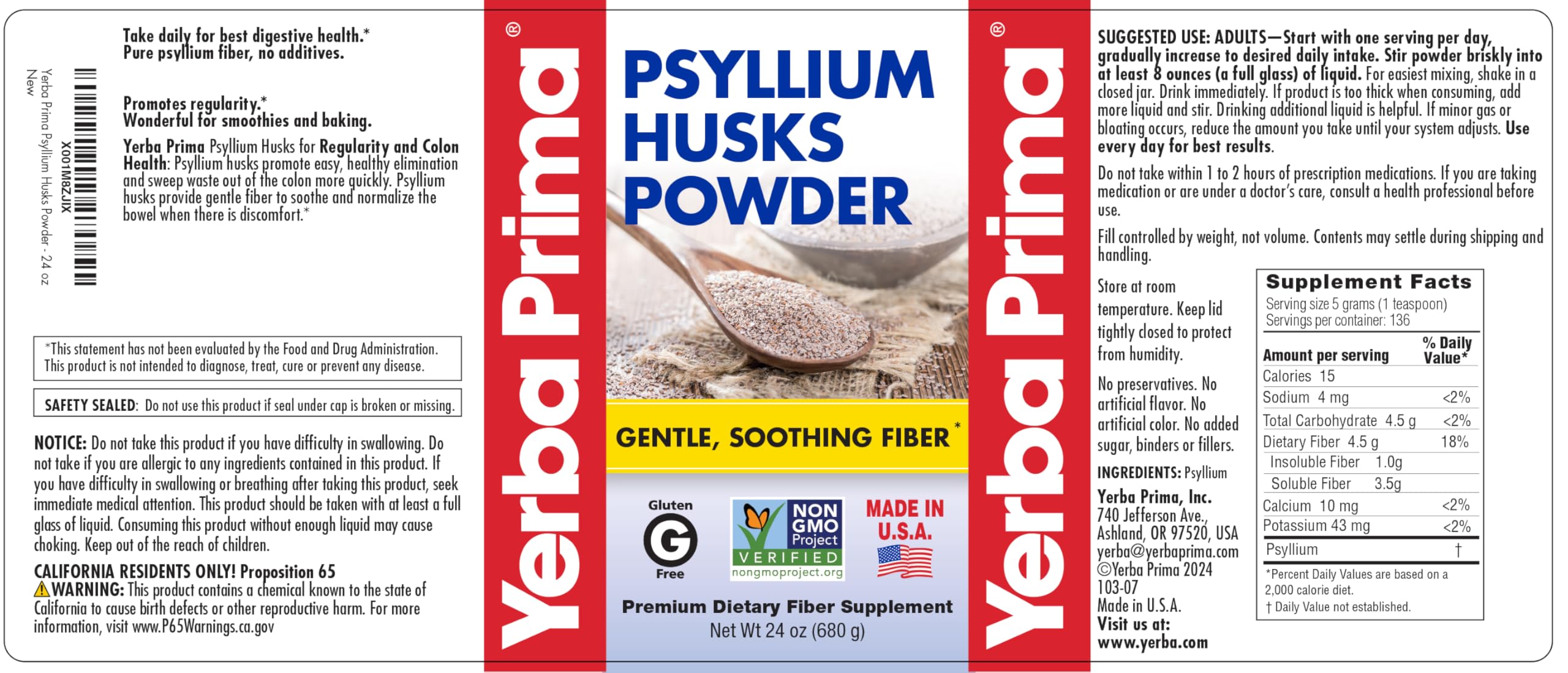 Yerba Prima psyllium husk powder dissolves easily in juice or water.