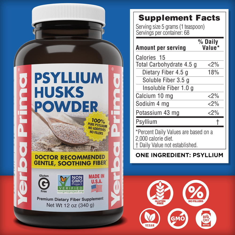 Yerba Prima psyllium husks powder in smoothie for gentle fullness.