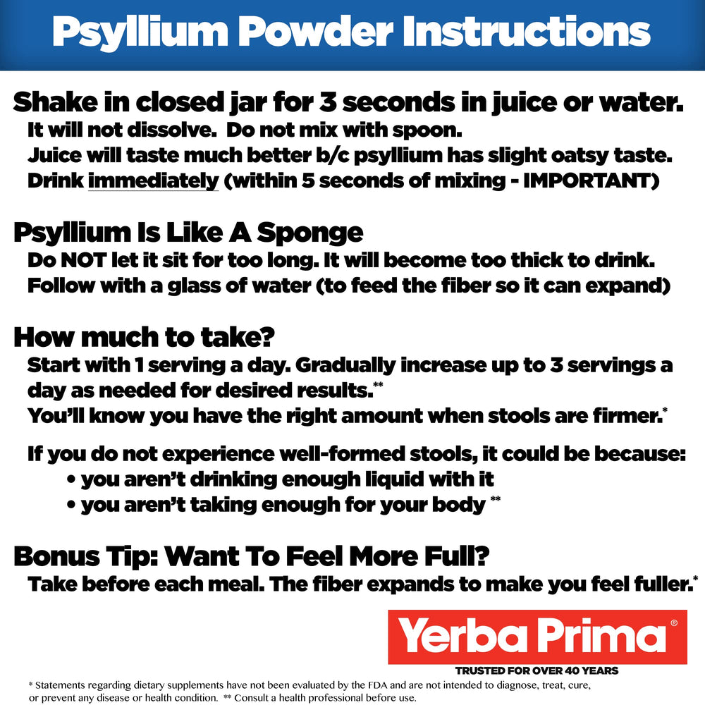 Measuring scoop with psyllium powder for simple daily serving and portion control.