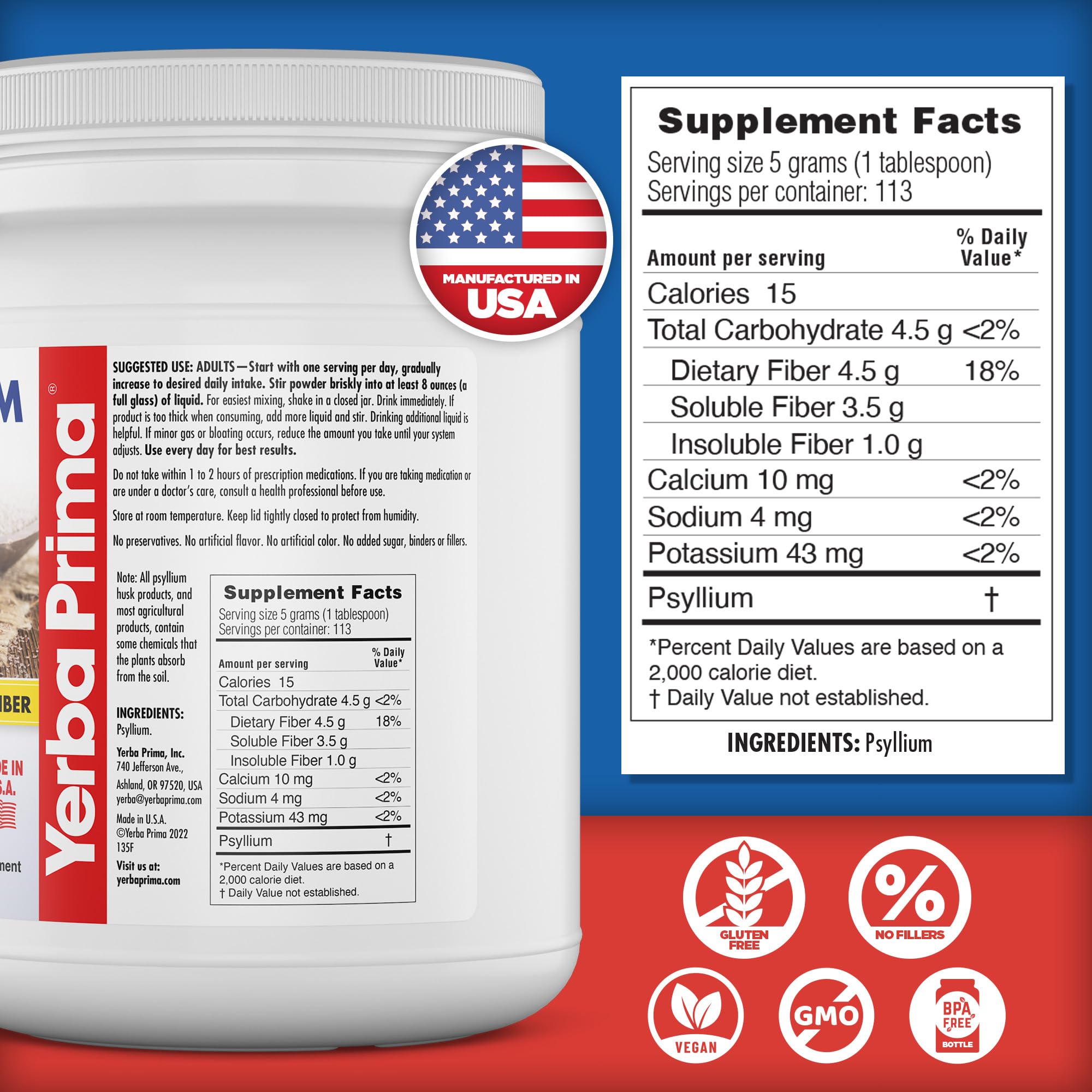 Cereal bowl with Yerba Prima Psyllium Whole Husks as a versatile fiber mix-in.
