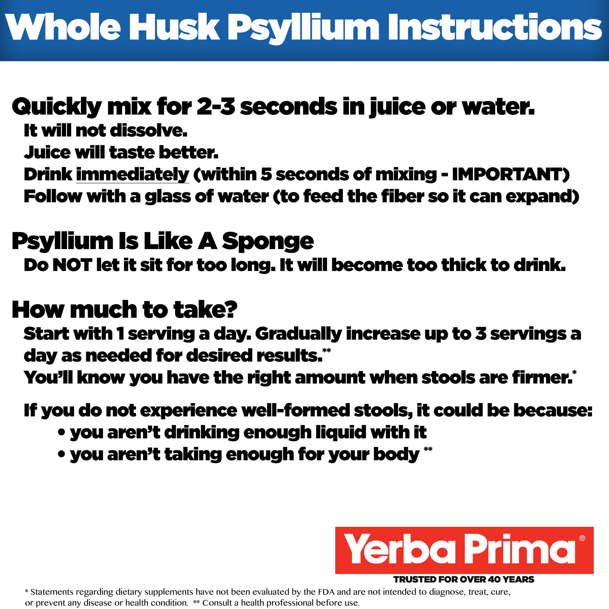 Yerba Prima Psyllium Whole Husks ingredient list highlights premium ingredients