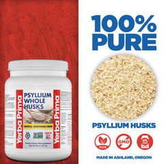 Scoop of Yerba Prima Psyllium Whole Husks for easy daily fiber measurement.
