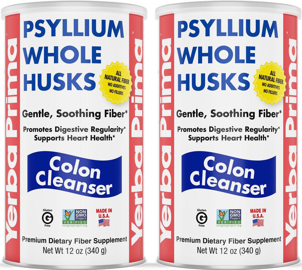 Two-pack Yerba Prima Psyllium whole husks jars for daily fiber