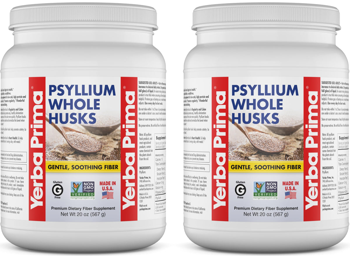 Yerba Prima whole psyllium husk fiber pack of 2 for daily intake.