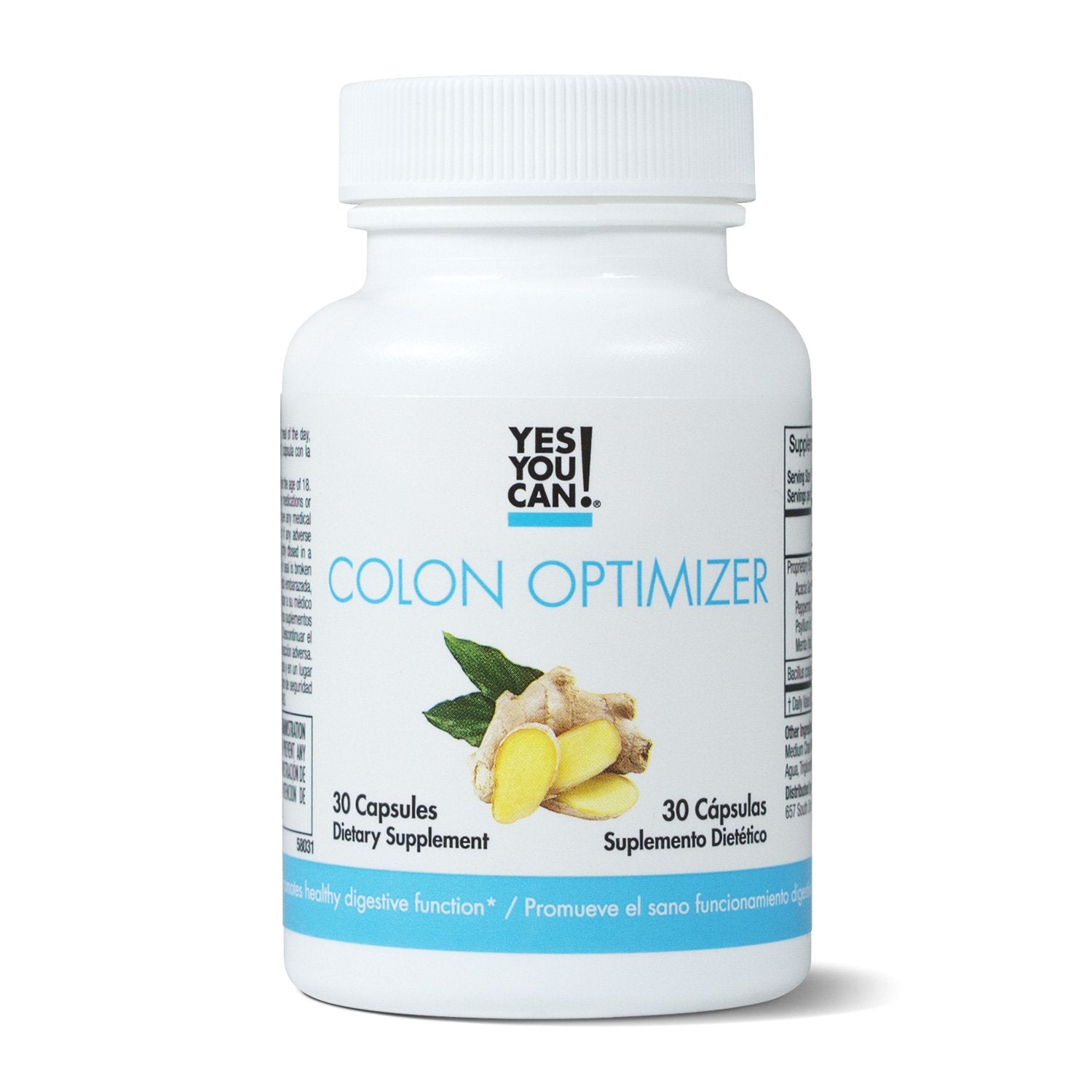 Yes You Can Colon Optimizer bottle shows a natural probiotic formula for gut support