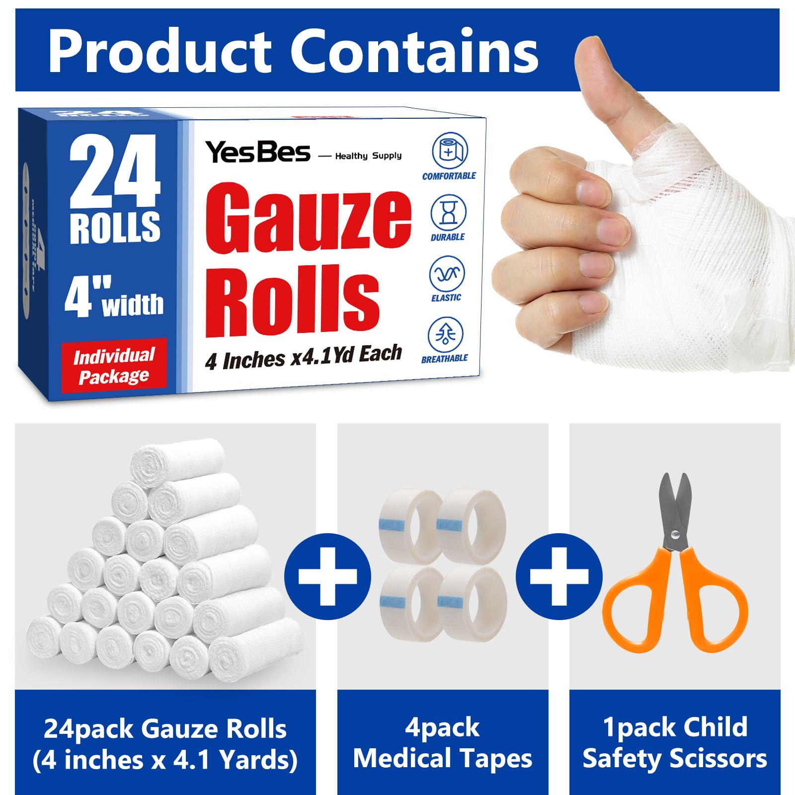 YesBes rollos de gasa 4x4 con textura suave y absorbente para curaciones básicas