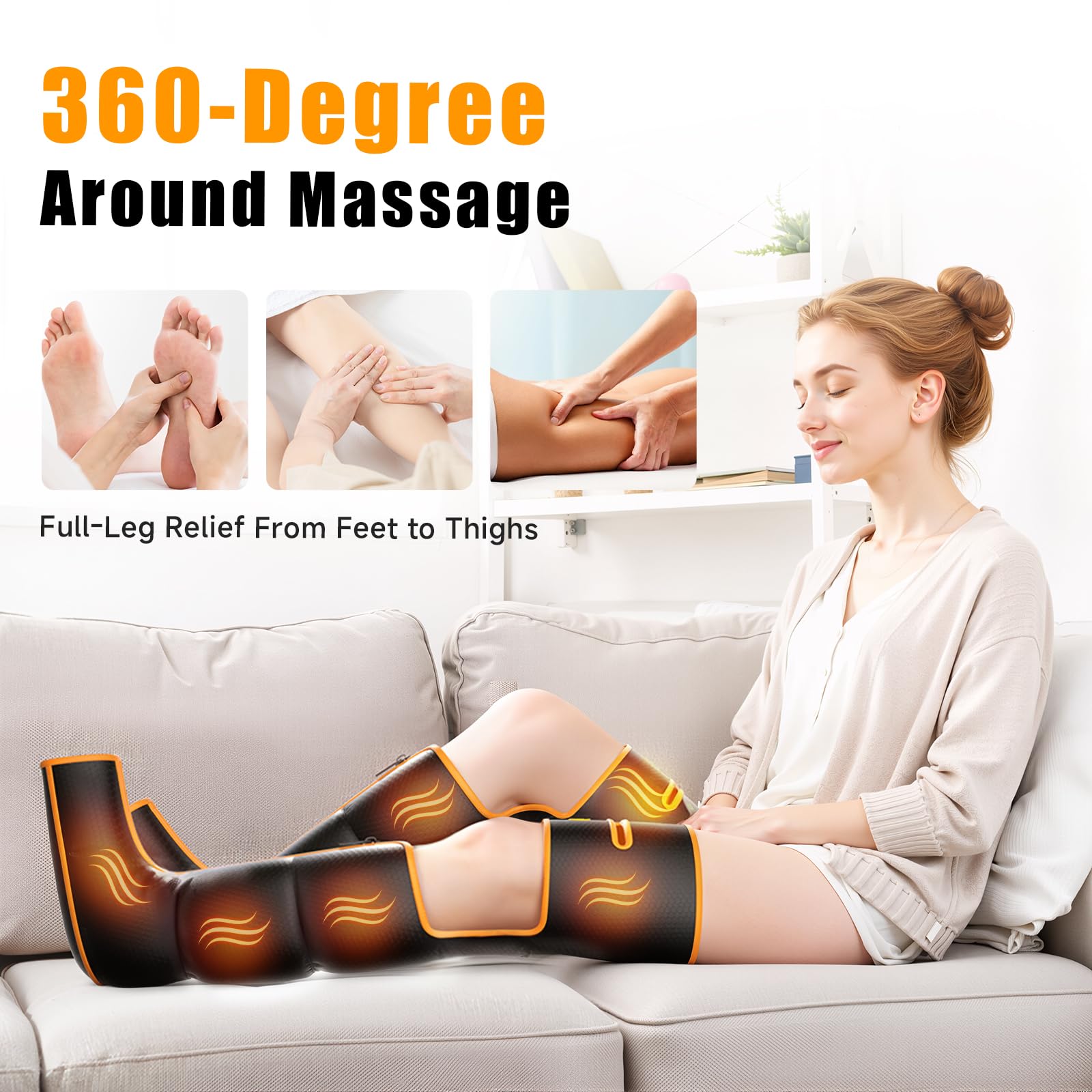 Yeskuyan leg massager offers three heat settings for cozy warmth.