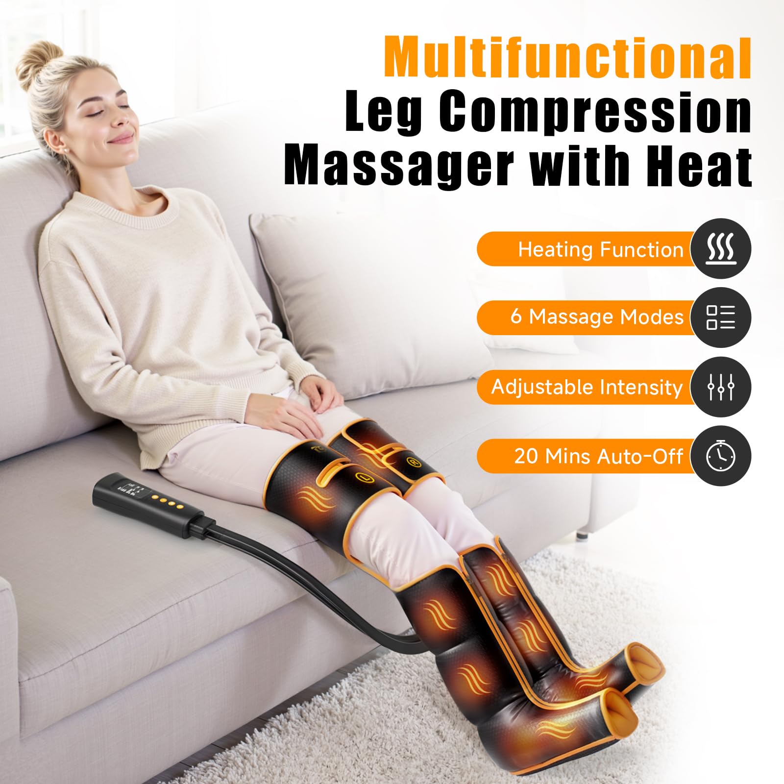 Yeskuyan leg massager demonstrates six modes for customized therapy.