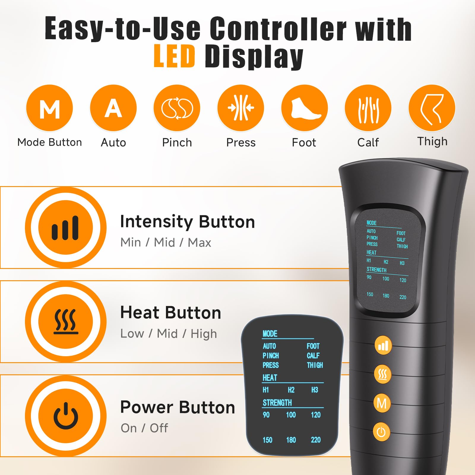 Yeskuyan leg massager easily fits up to large thigh measurements thanks to adjustable closure.