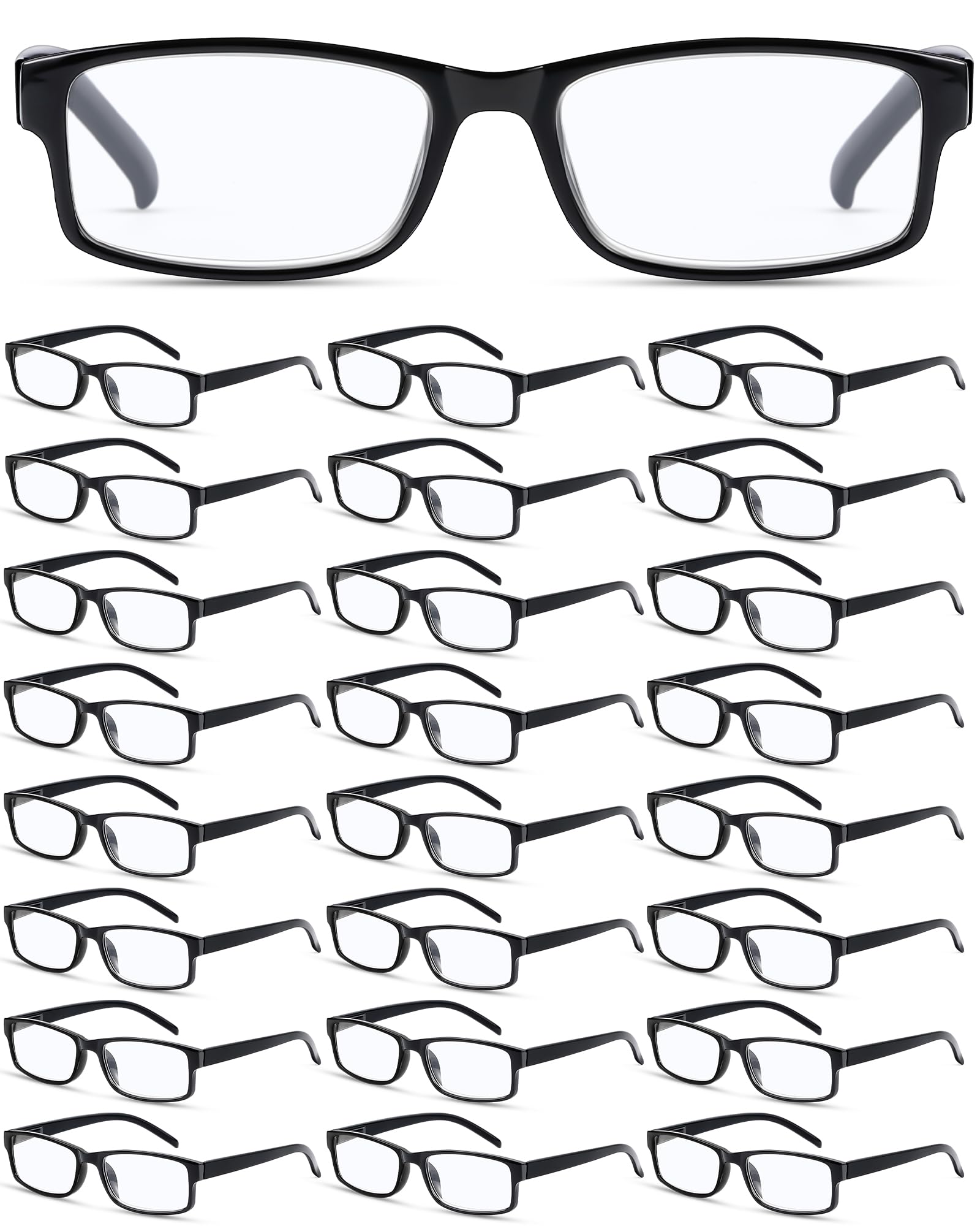 Yexiya 24-pack reading glasses with rectangular frames for daily tasks.