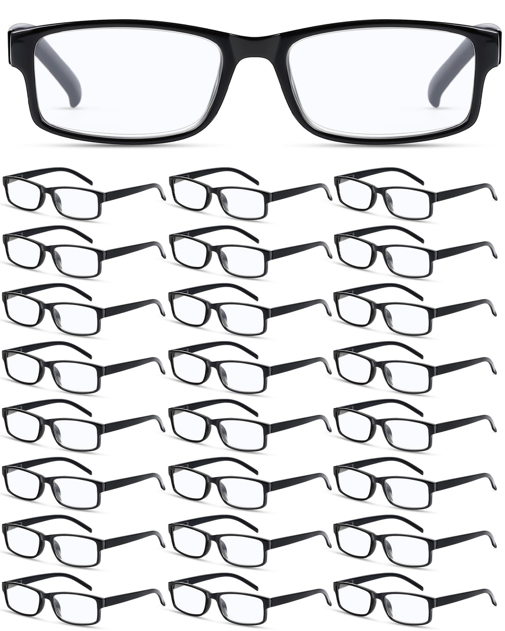 Yexiya 24-pack reading glasses with rectangular frames for daily tasks.