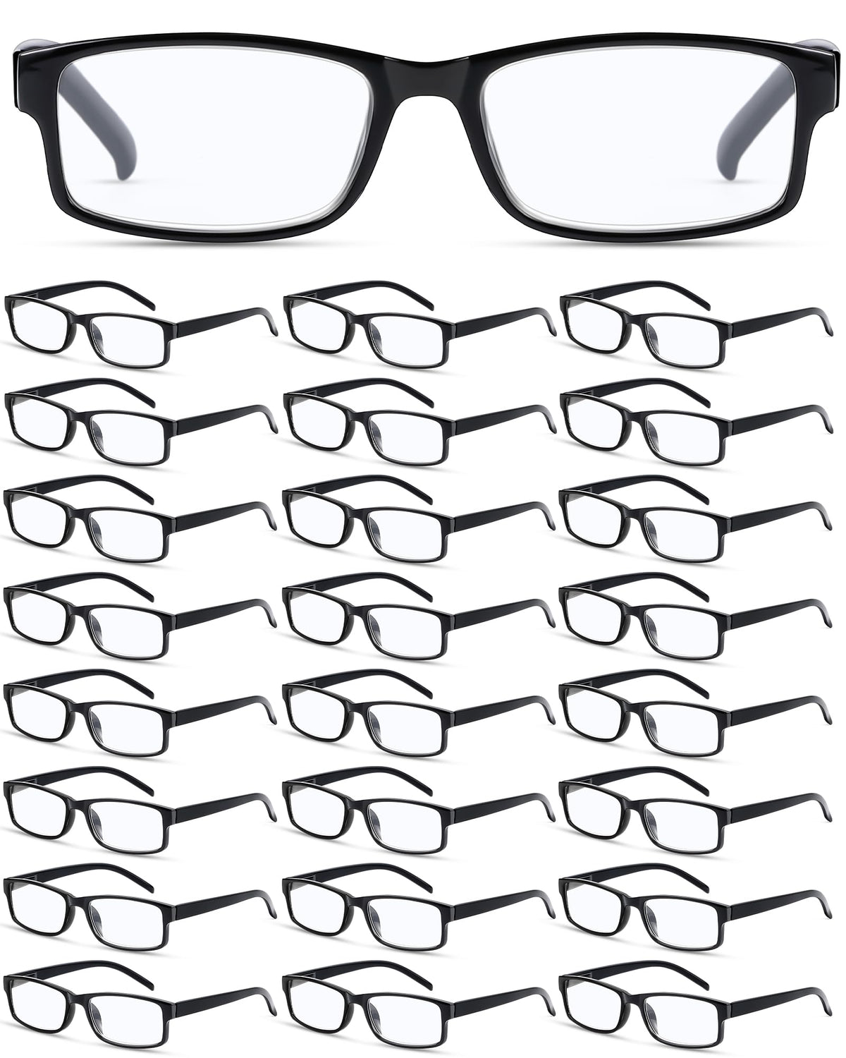 Yexiya 24-pack reading glasses with rectangular frames for daily tasks.