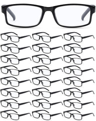 Yexiya 24-pack reading glasses with rectangular frames for daily tasks.