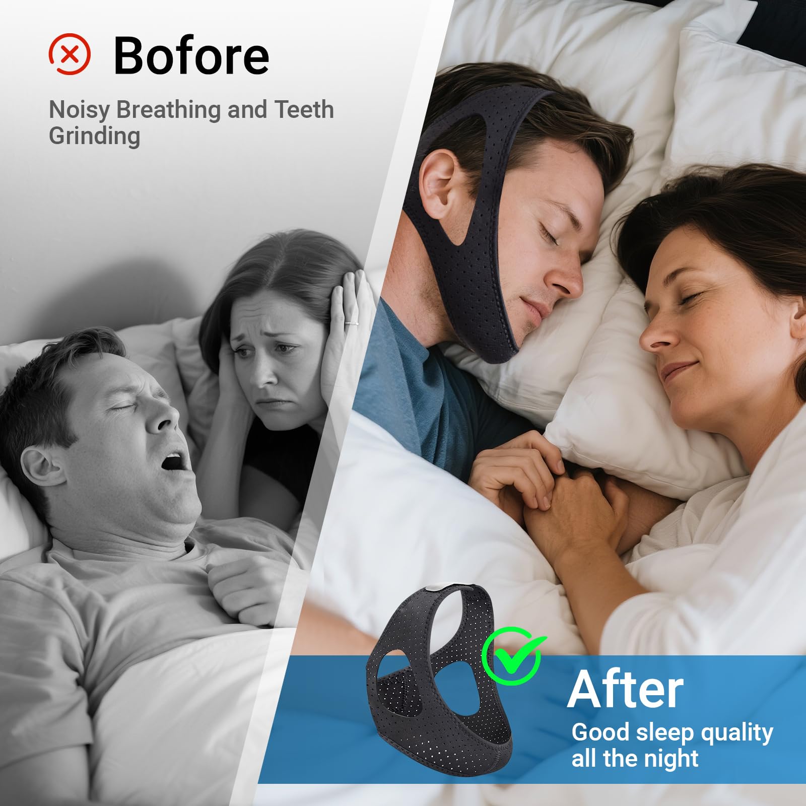 YeyHaiza anti-snoring chin strap CPAP-friendly fabric promotes skin-friendly comfort.