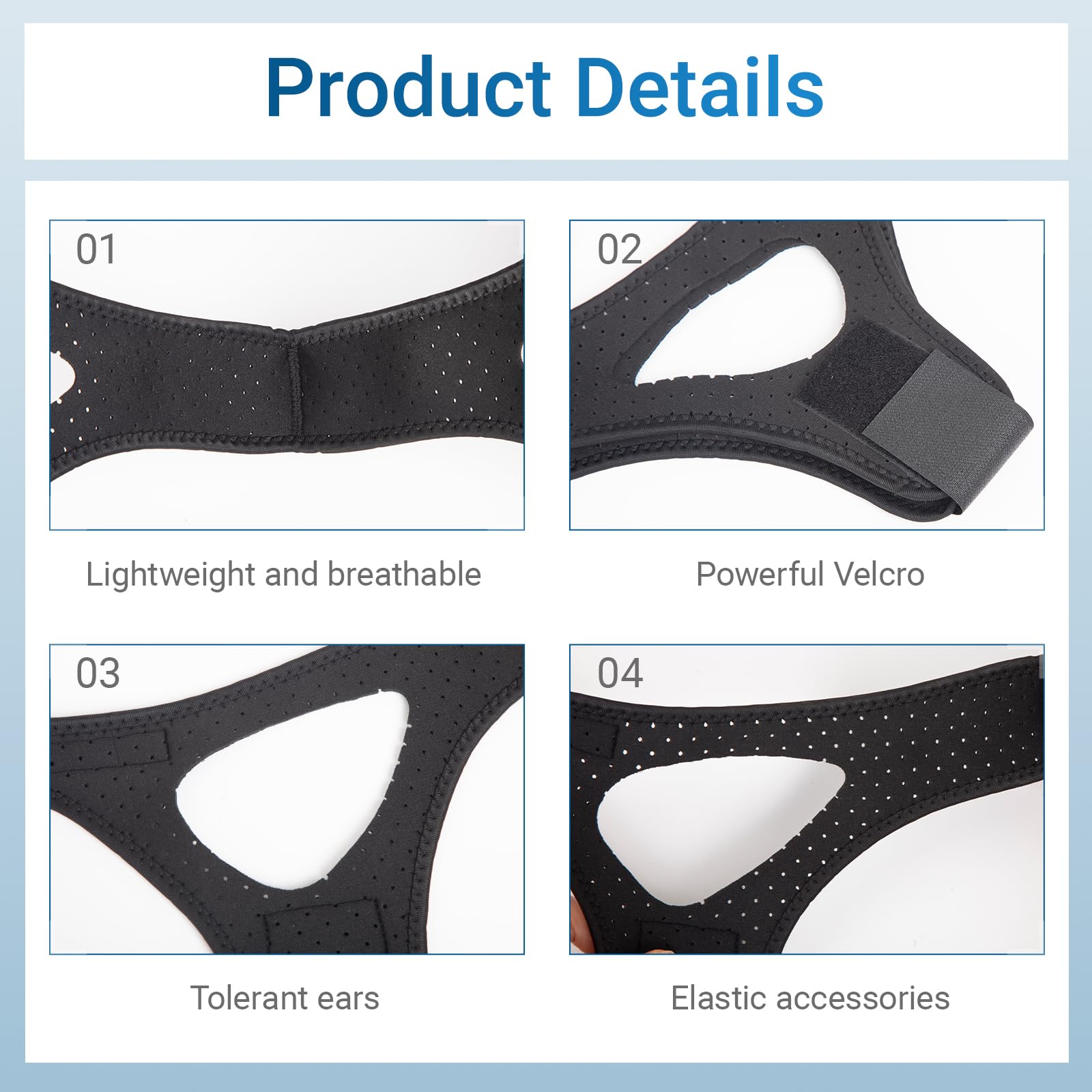YeyHaiza anti-snoring strap close-up highlighting soft neoprene and breathable fabric.