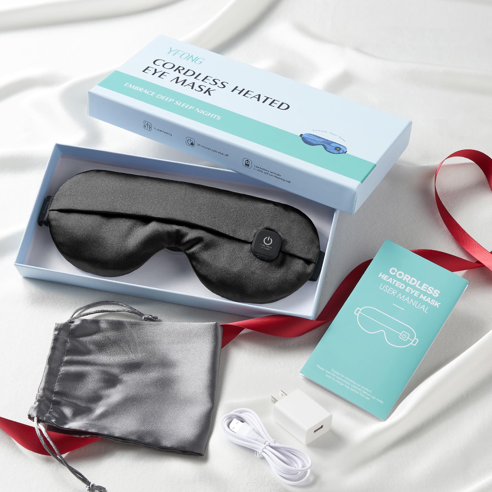 YFONG eye mask blocks light while delivering comforting warmth for rest.