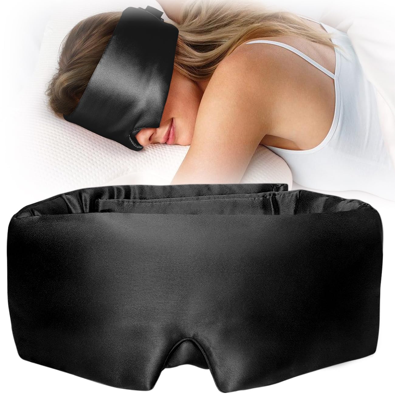 YFONG silk sleep mask closeup texture showing premium 22 momme silk, gentle on skin.