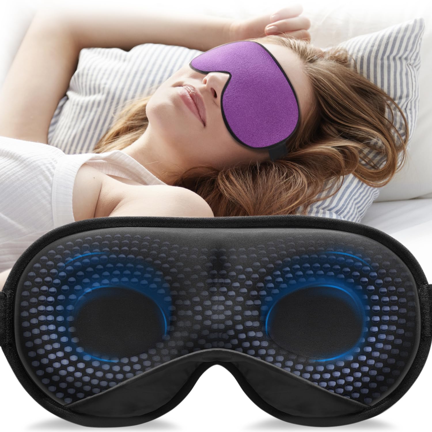 YFONG weighted sleep mask 3D eye cover blocks light for deep, restful sleep.