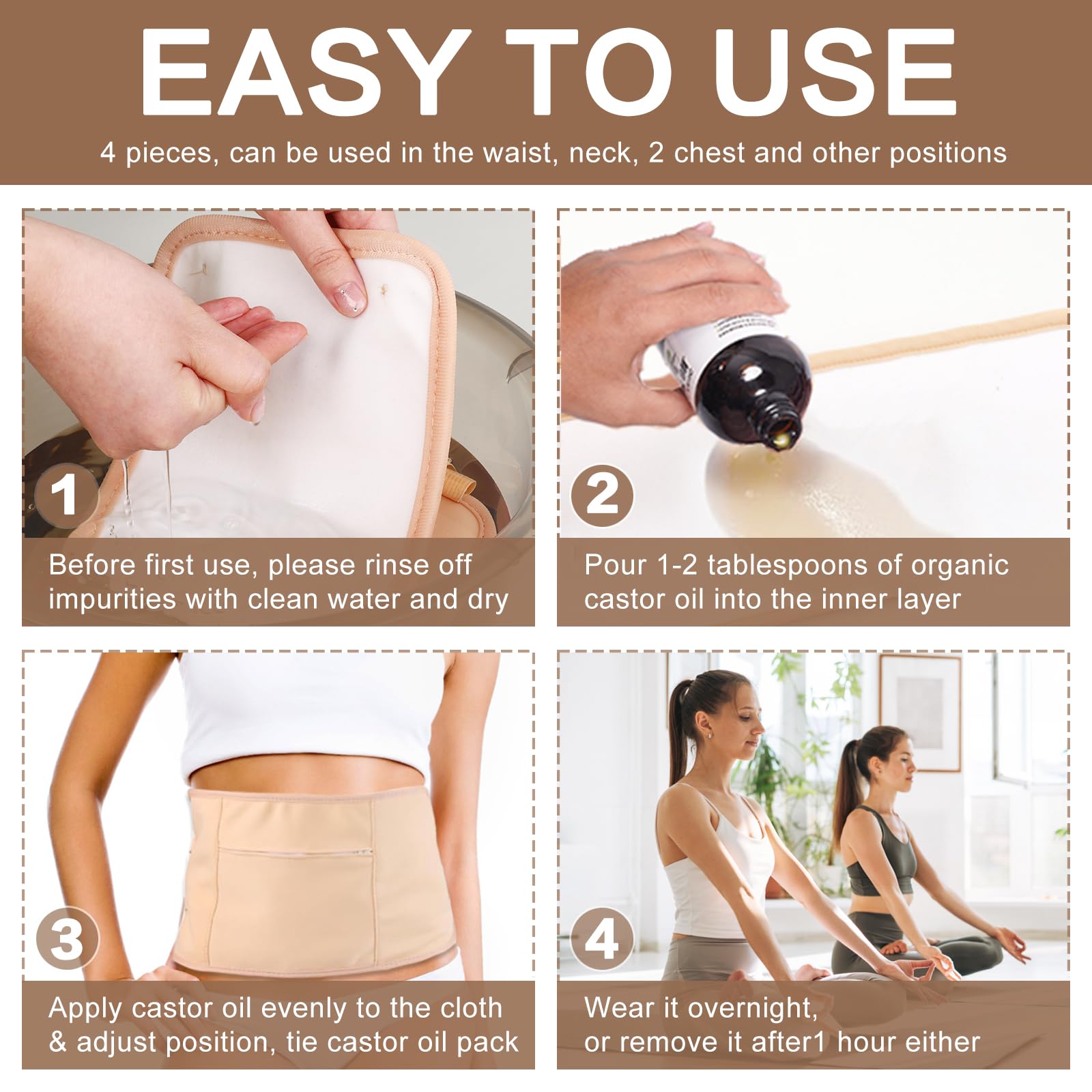 YHOVID Castor Oil Pack Wrap adjustable strap ensures secure wear
