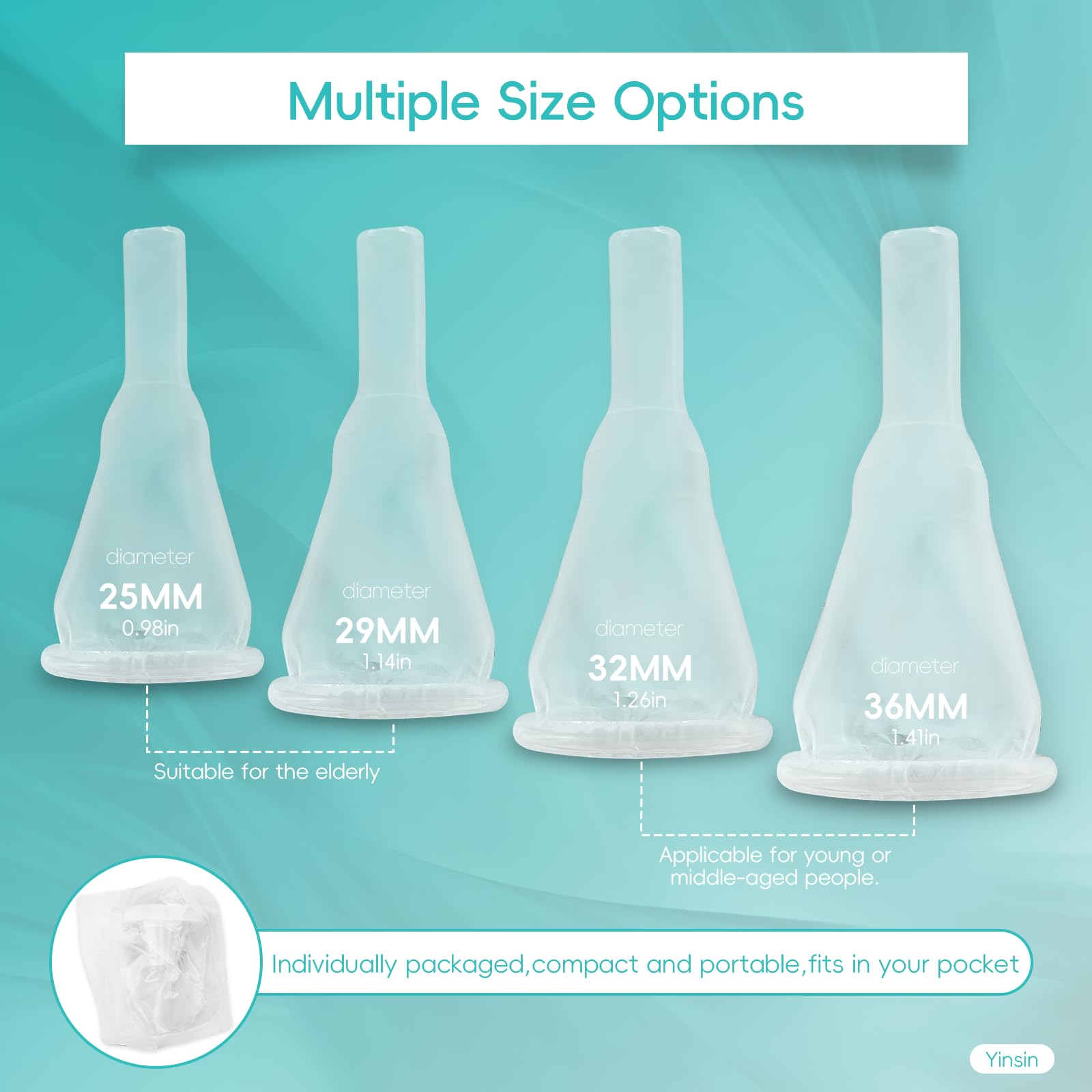 Yiisin flexible silicone catheter offering durable, comfortable fit across bag sizes.