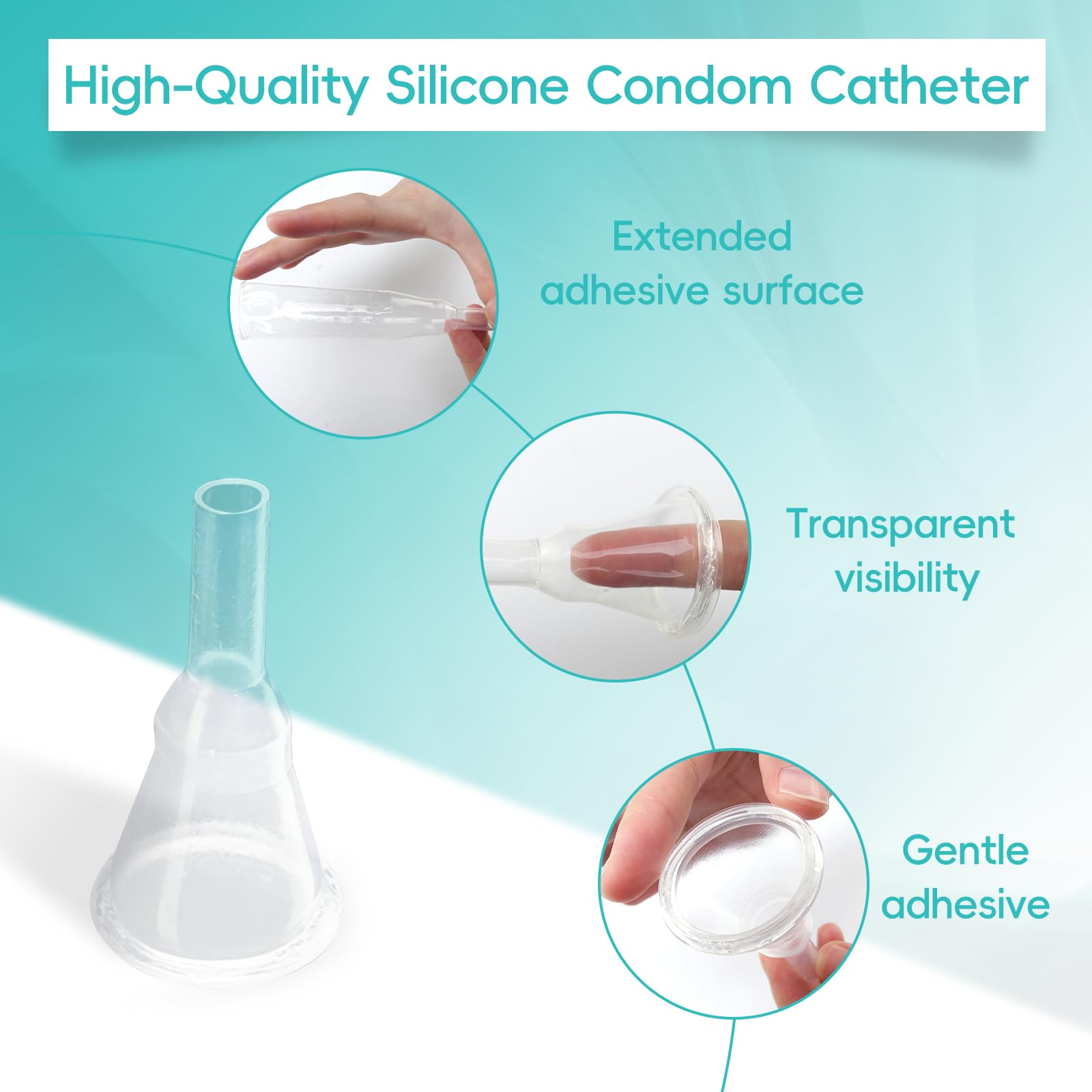Yiisin silicone condom catheter adhesive area provides secure fit for all-day wear.