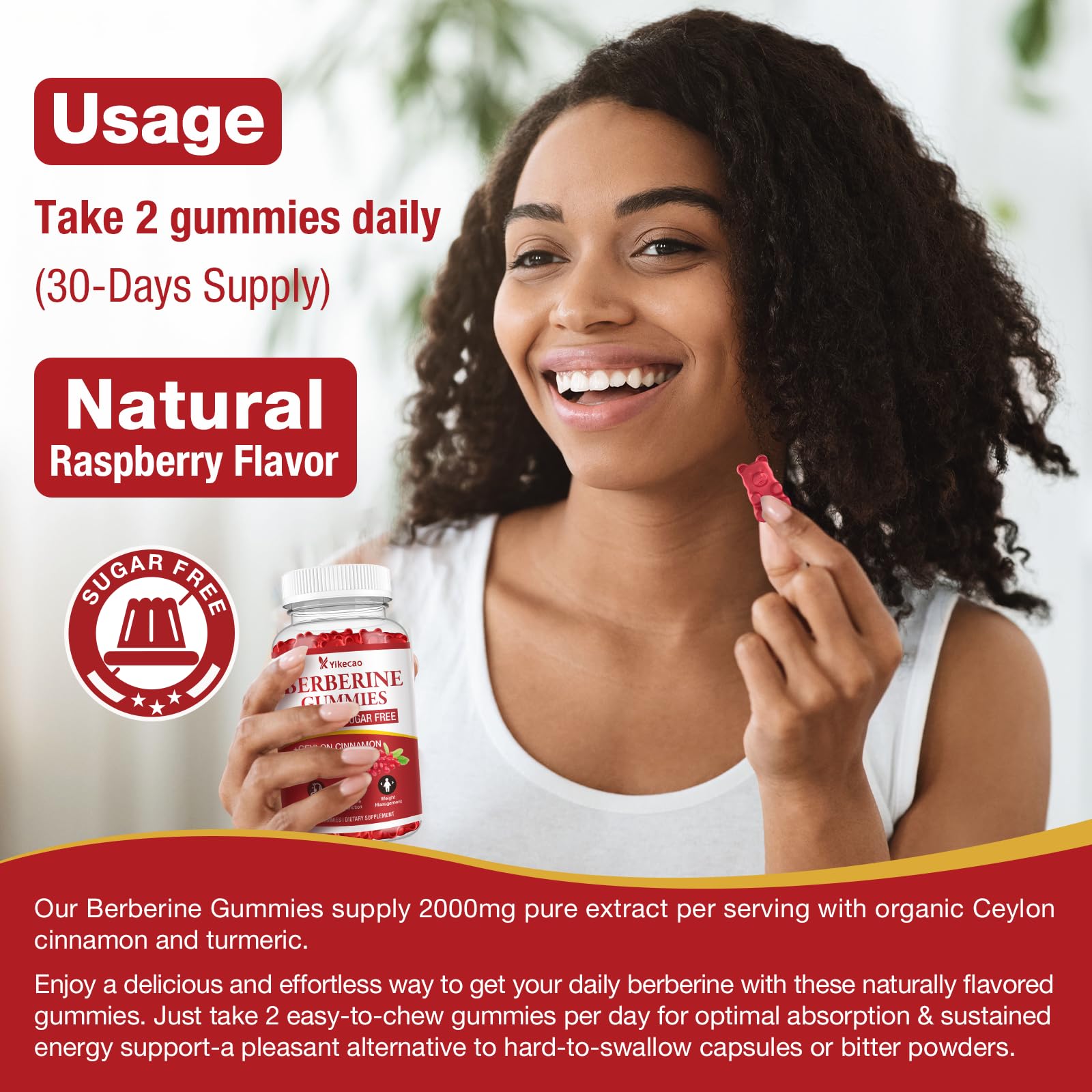 Front view of Yikecao Berberine Gummies bottle with label visible