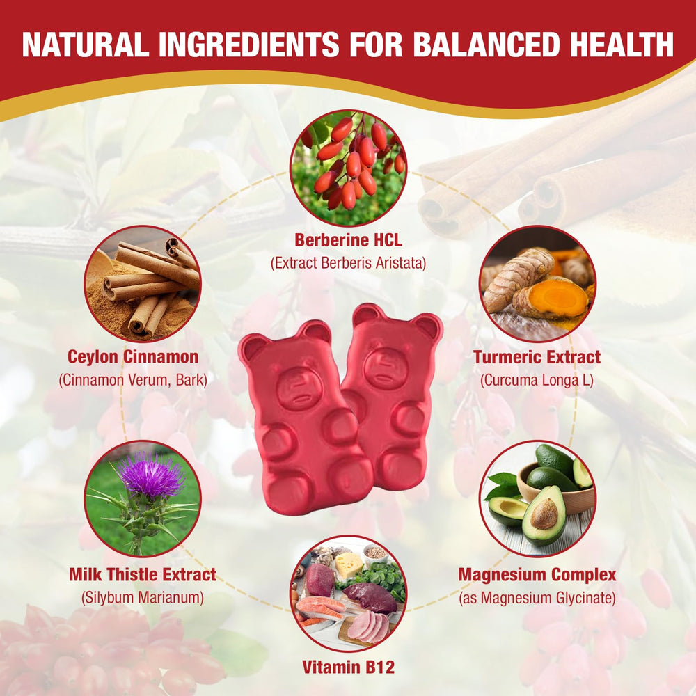Ingredients panel of Yikecao Berberine Gummies highlighting berberine and cinnamon