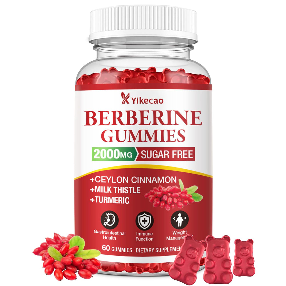 Yikecao Berberine Gummies Raspberry bottle showing 60-count packaging for daily wellness