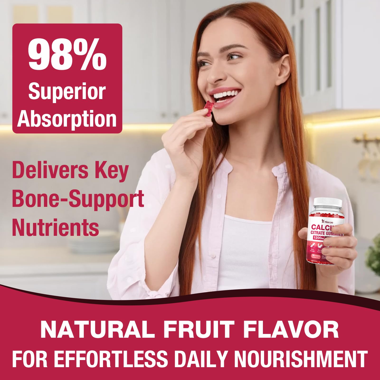 Ingredients panel of Yikecao Calcium Citrate Gummies shows essential minerals.