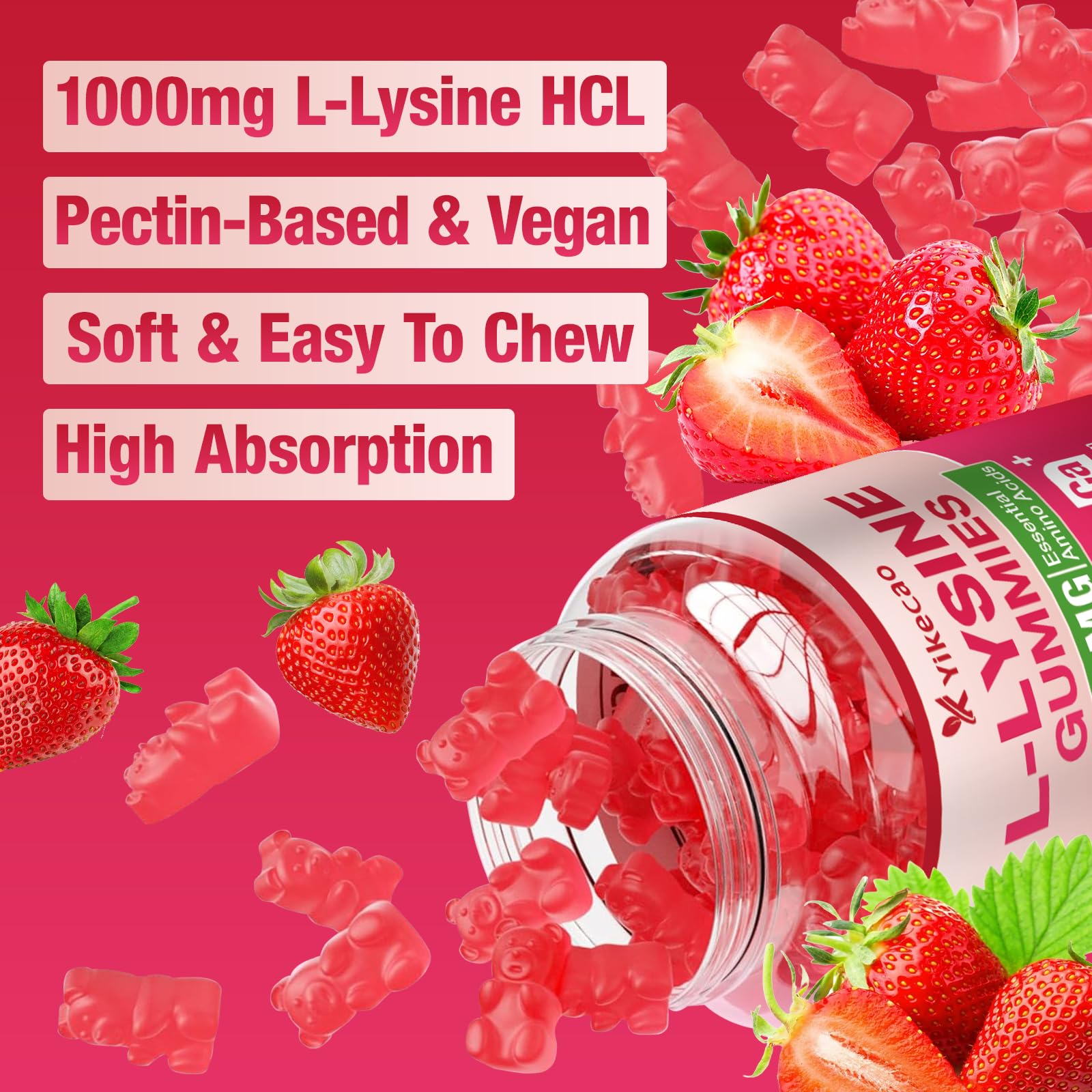 Vegan, non-GMO label on Yikecao gummies, gelatin-free and allergen-friendly