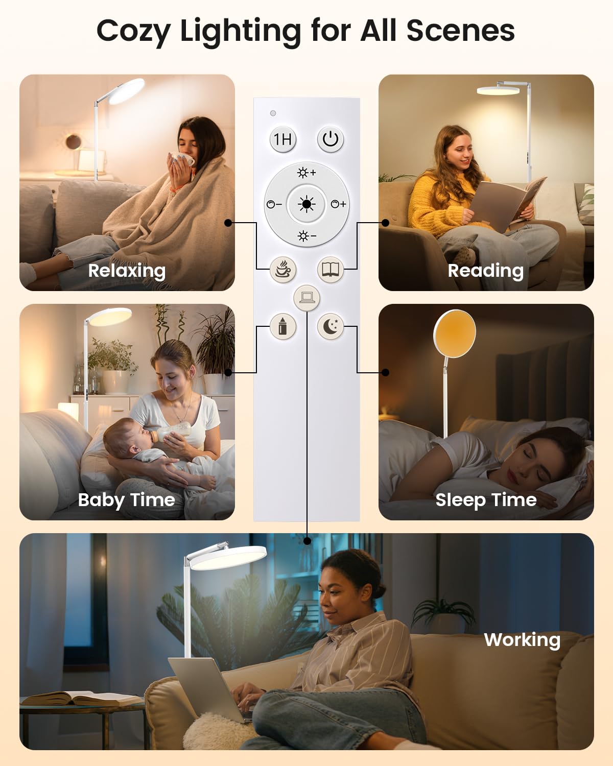 Yikola Light Floor Lamp 340-degree rotation allows flexible angles.