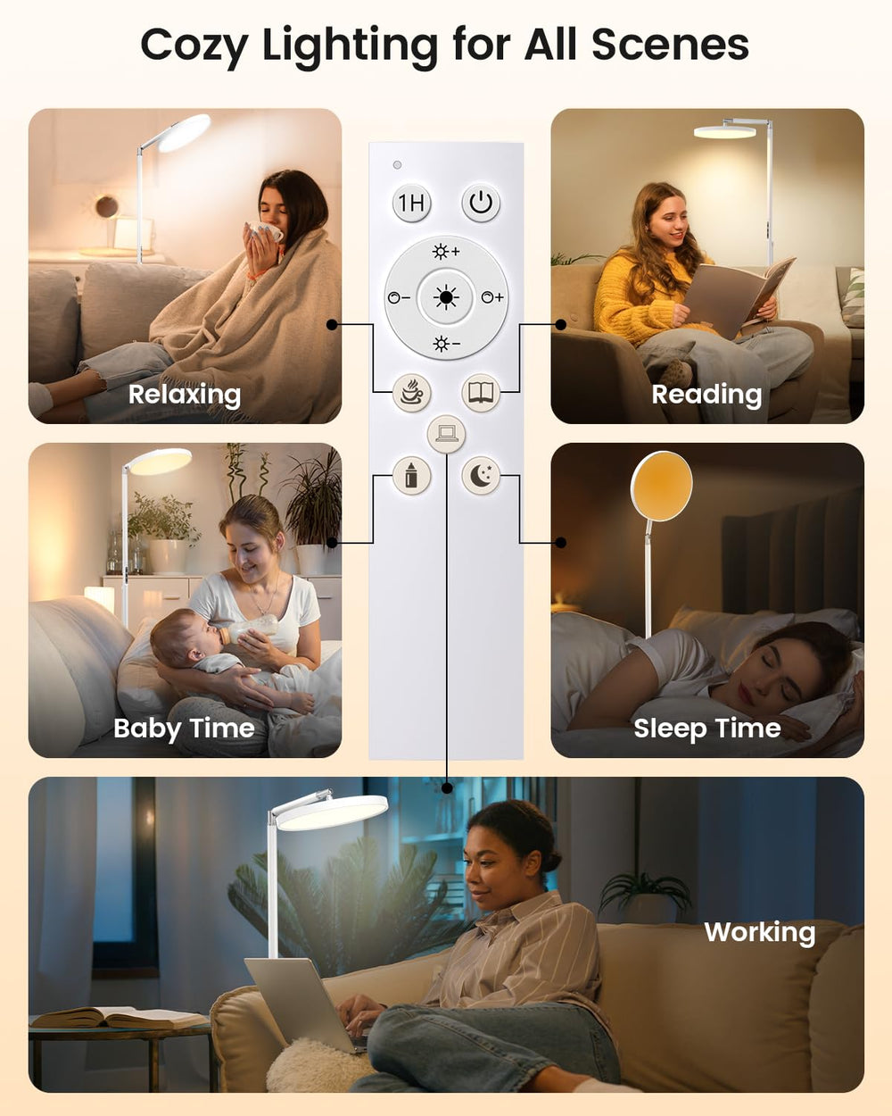 Yikola Light Floor Lamp 340-degree rotation allows flexible angles.