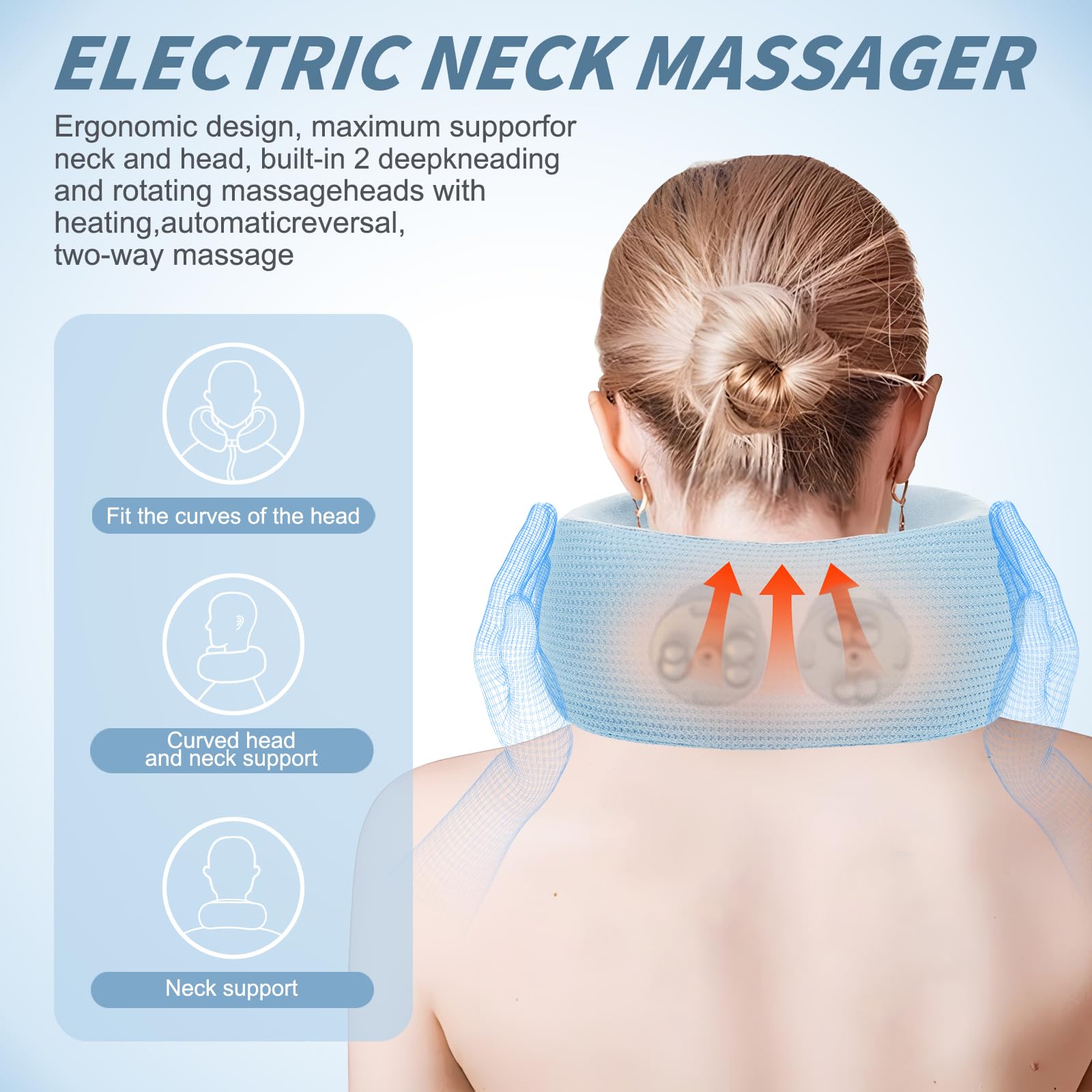 Yincook neck massager provides 360‑degree neck support during travel breaks