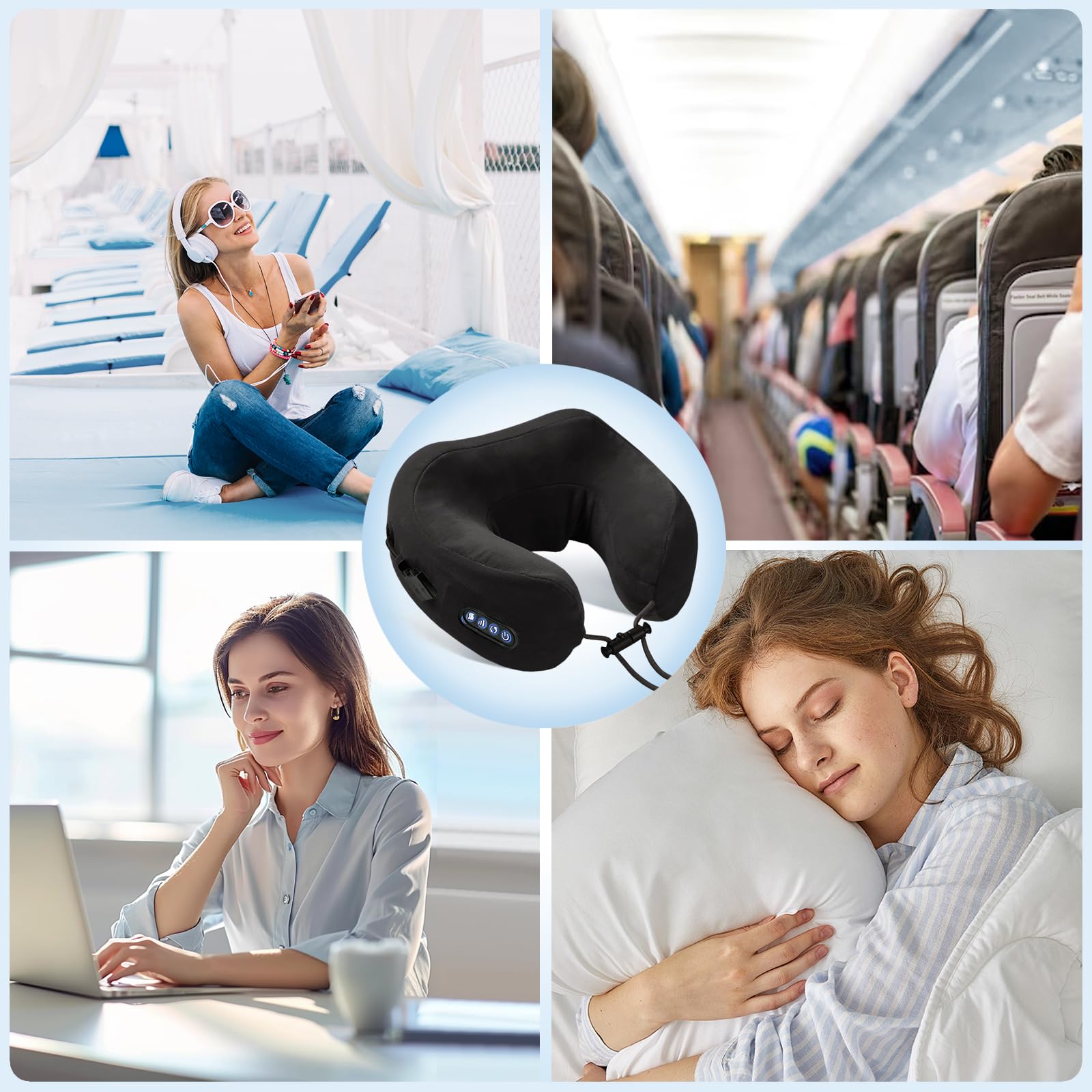 Yincook Travel-friendly neck massager in use during commute