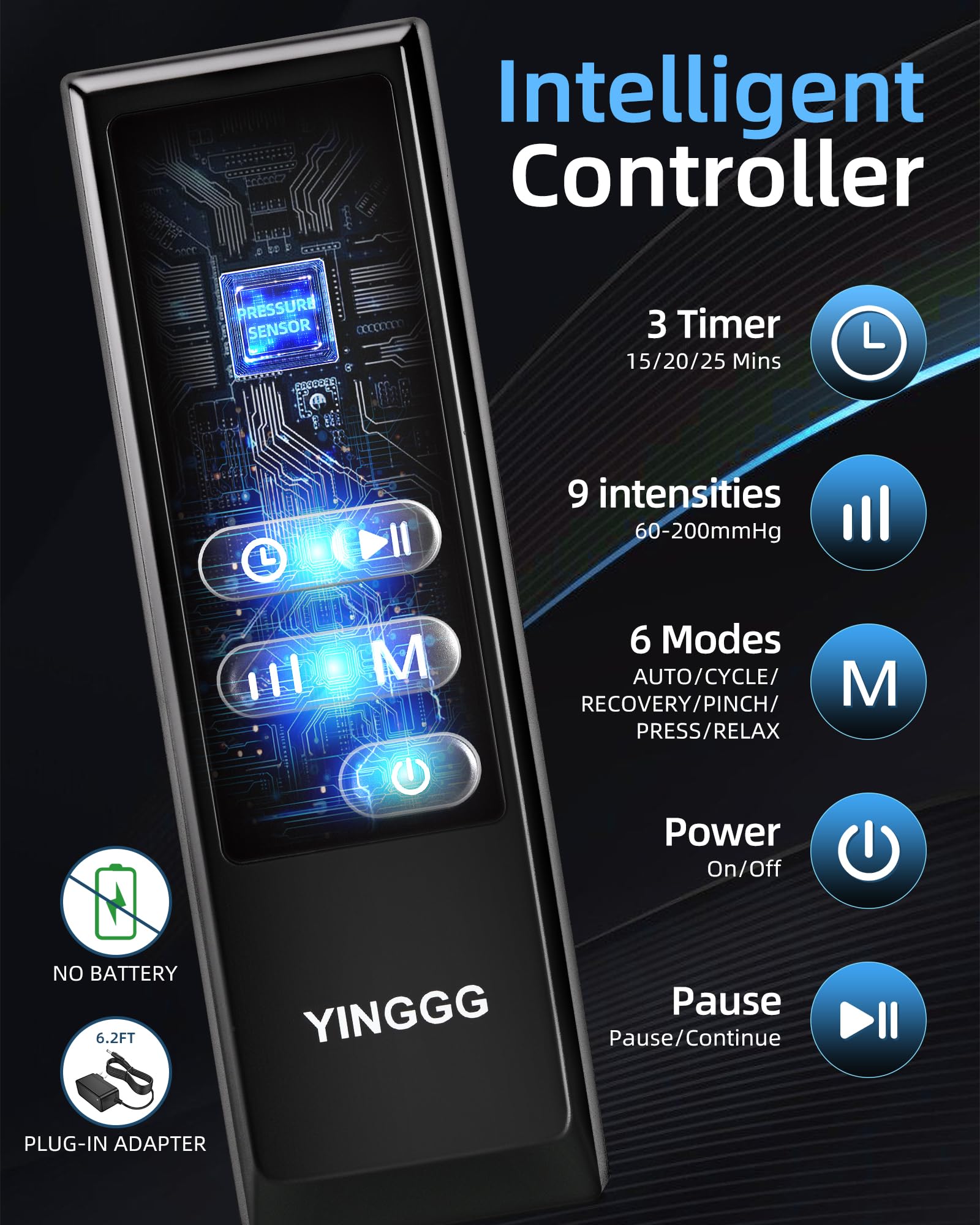 YINGGG massager close up on 9 intensity levels for customizable compression