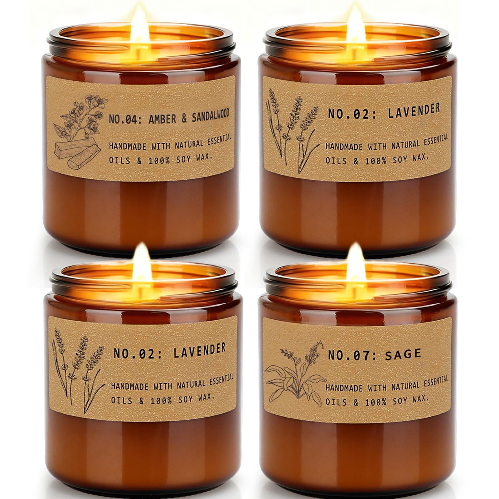 YINUO LIGHT four pack Christmas candle gift set in amber jars for gifting and cozy ambience.