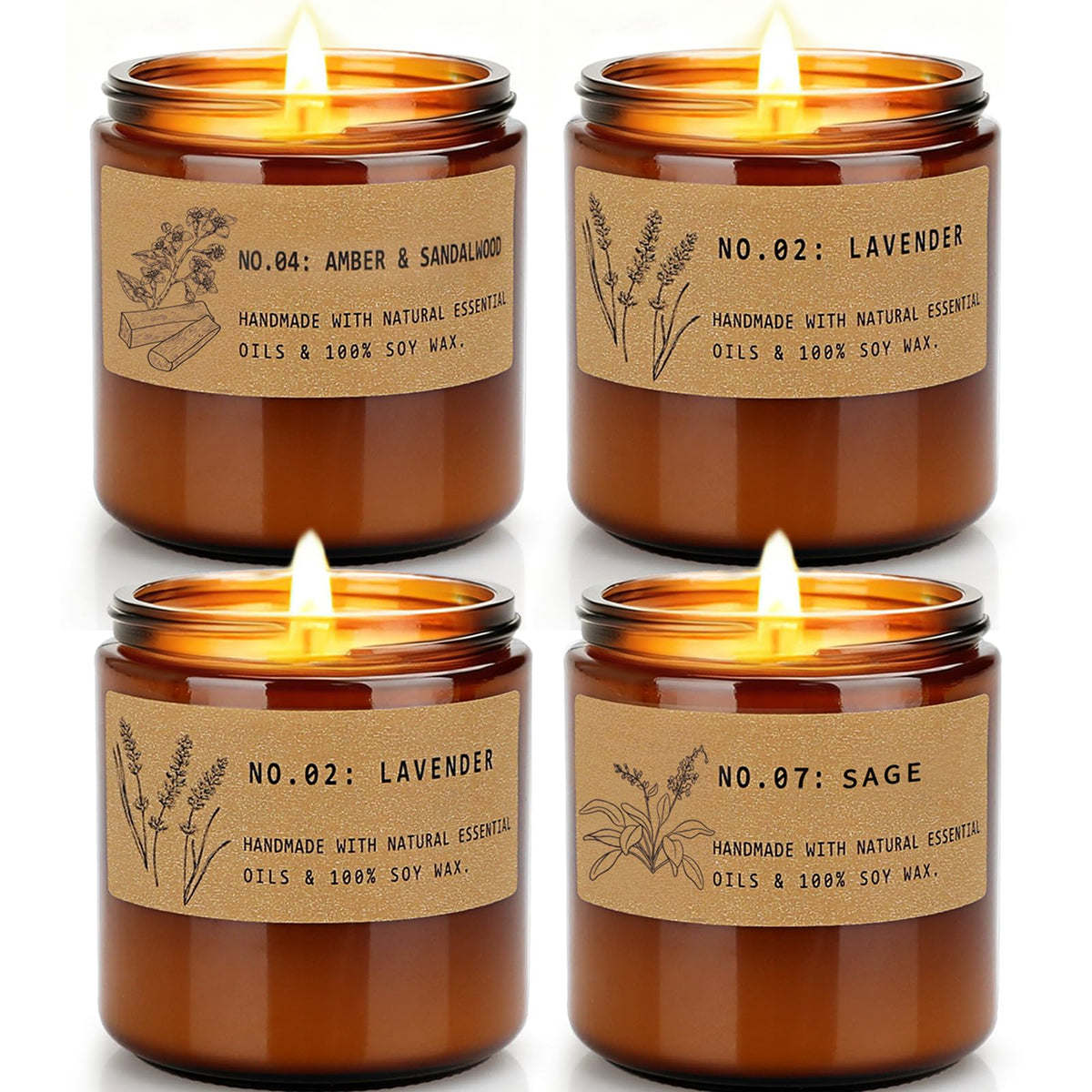 YINUO LIGHT four pack Christmas candle gift set in amber jars for gifting and cozy ambience.
