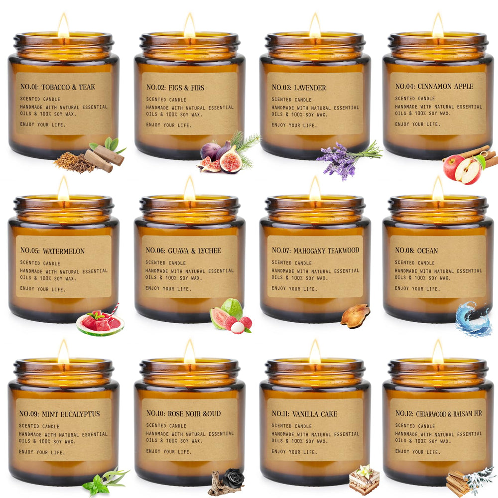 YINUO LIGHT twelve pack amber jar candles for mood enhancing home scent