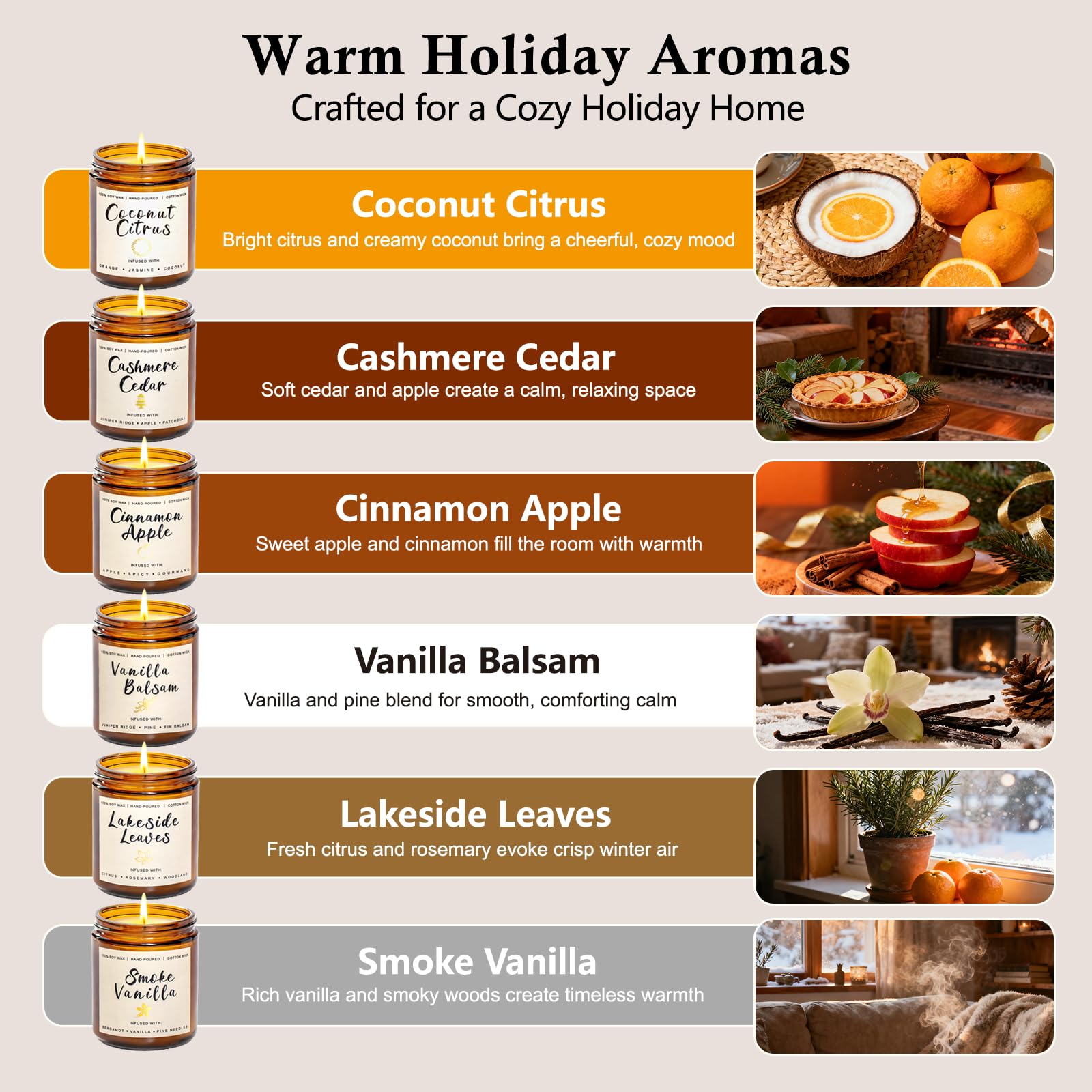 YINUO LIGHT Vanilla Cinnamon Cedar scented candles create warm winter fragrance