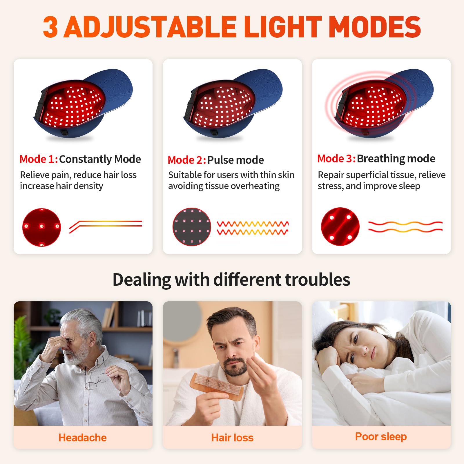 YIPFREE Red Light Cap pulse mode icon signals gentle, adjustable therapy