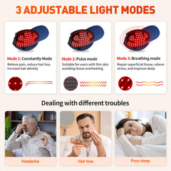 YIPFREE Red Light Cap pulse mode icon signals gentle, adjustable therapy