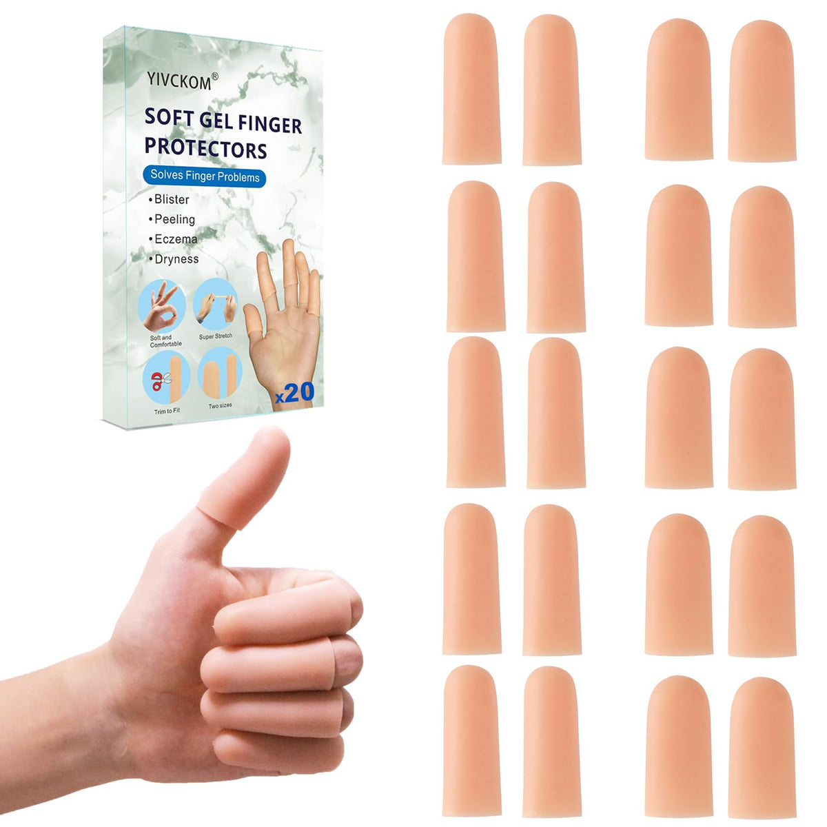 YIVCKOM cubiertas dedo gel pulgar, protección suave para piel sensible durante tareas diarias.