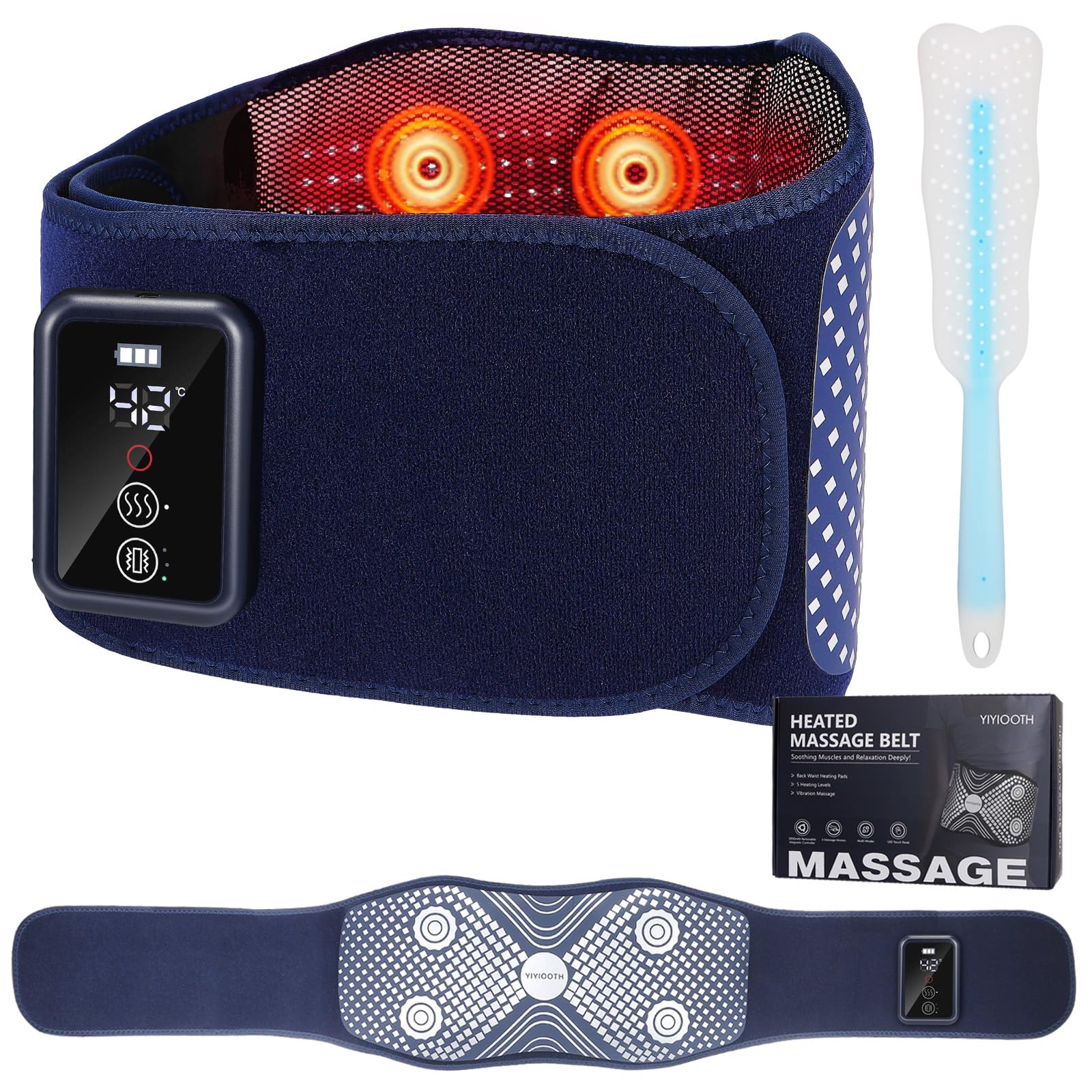 YIYIOOTH back massager belt cordless front view for targeted heat relief.