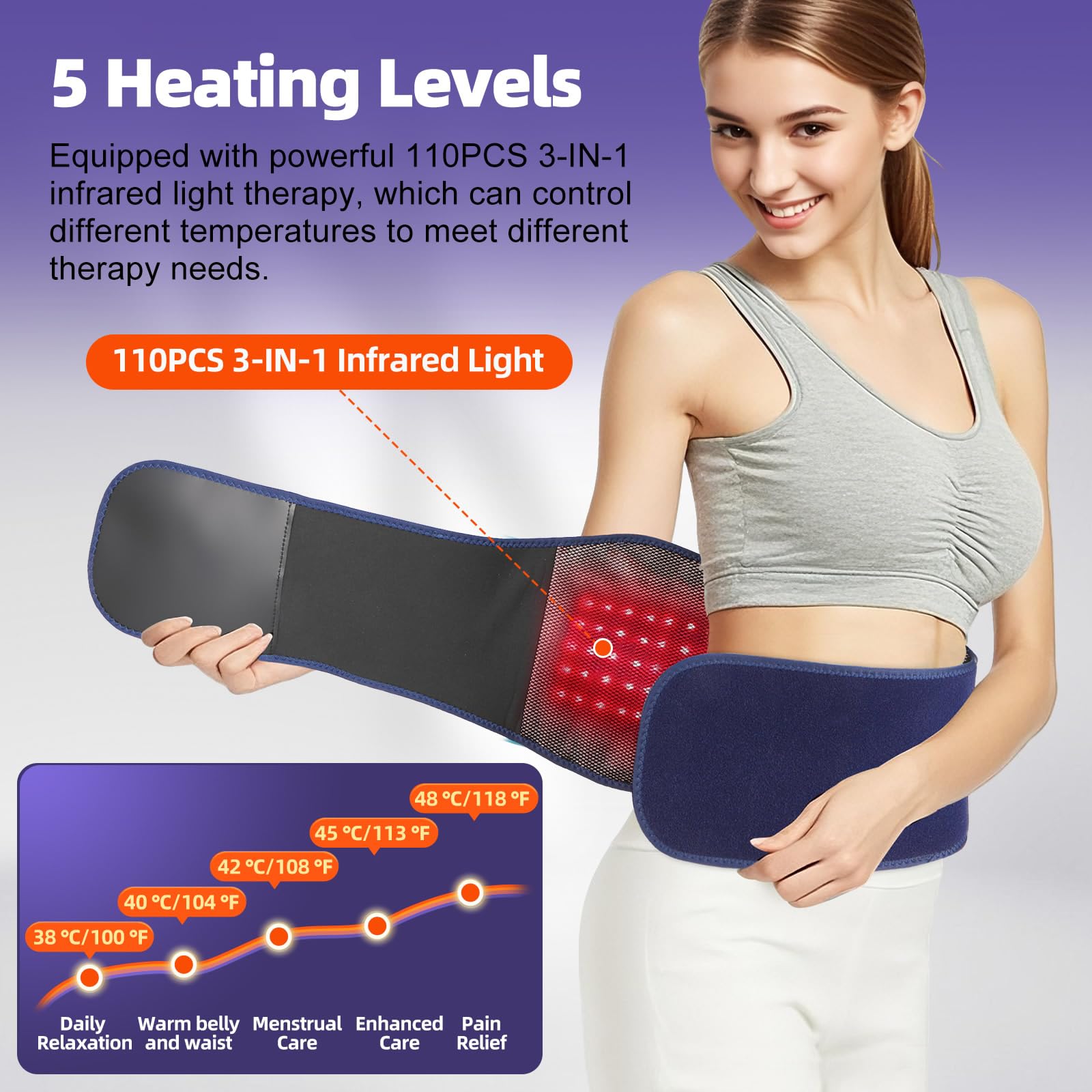 YIYIOOTH red light heating pad with 110 LED beads delivering deep warmth.